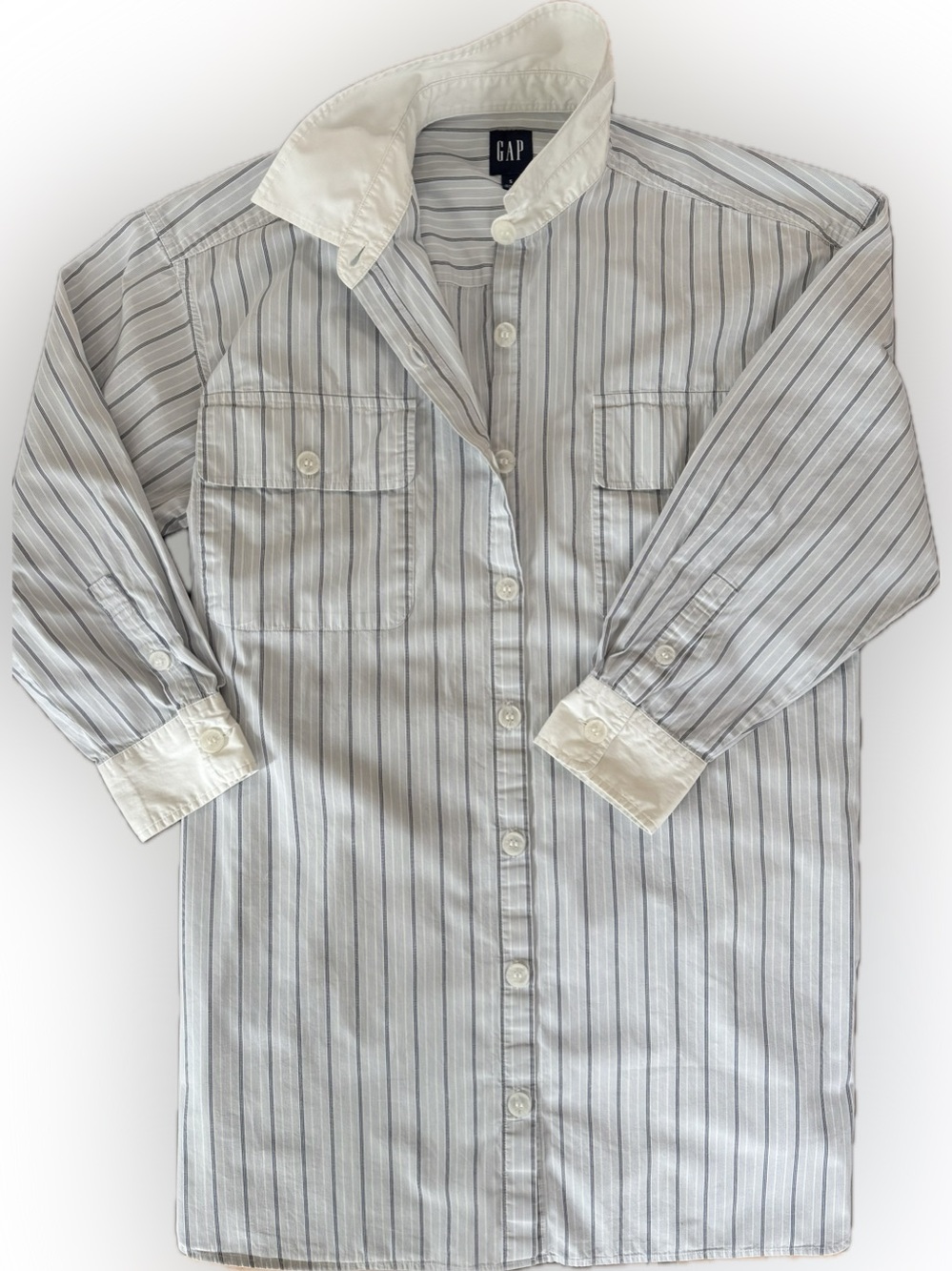 GAP 100% COTTON MINI SHIRTDRESS CROSBY STRIPE POCKETS TUNIC BLUE WHITE S (or M)